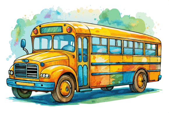 Watercolor Retro School Bus Photo Edible Image Cupcake and Cookie Toppers by TNCT (20 Count)