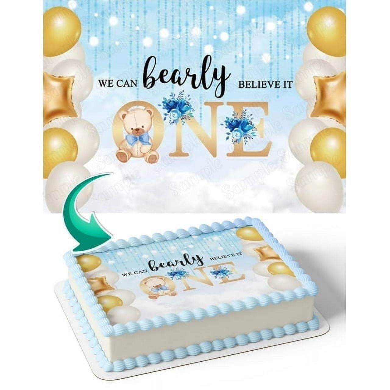 We Can Bearly Believe It One Year Baby Boy Edible Image Cake Topper For Half Sheet Cake By TNCT