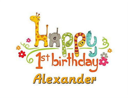 Jungle Safari First Birthday 1st Image Photo Cake Topper Sheet Personalized Custom Customized Birthday Party - 1/4 Sheet - 79889