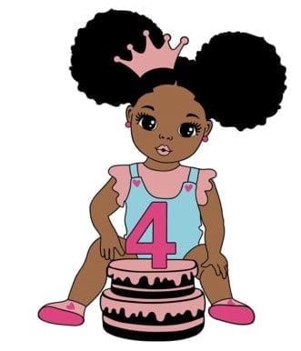 My 4th Birthday African American Cartoon Girl Edible Image Cupcake & Cookie Toppers, by TNCT (12 Count)