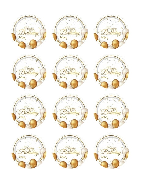 Happy Birthday Edible Image Cupcake Toppers, by TNCT (12 Count)