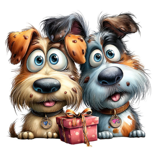 2" Round Pre-Cut Happy Birthday Dogs 2 Cartoon Dogs Excited In Front Of Wrapped Present Themed Birthday Photo Edible Image Cake,Cupcake & Cookie Toppers (12 Per Sheet)