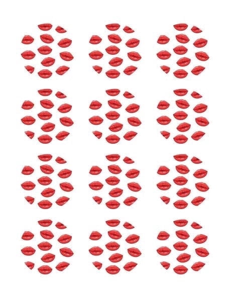 Red Kissy Lipstick Pattern Edible Image Cupcake & Cookie Toppers, by TNCT (12 Count)