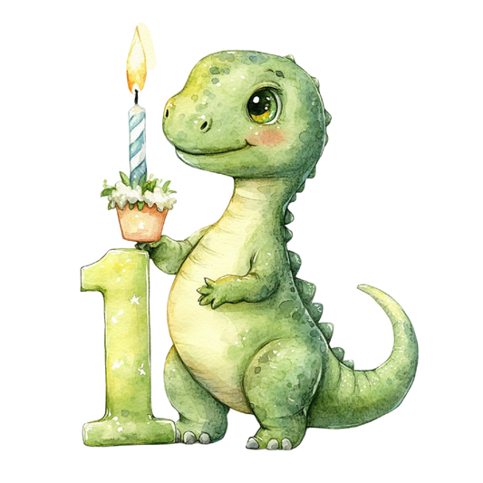 1st Birthday Baby Green Dinosaur with Candle Edible Image Cupcake & Cookie Toppers, by TNCT (12 Count)