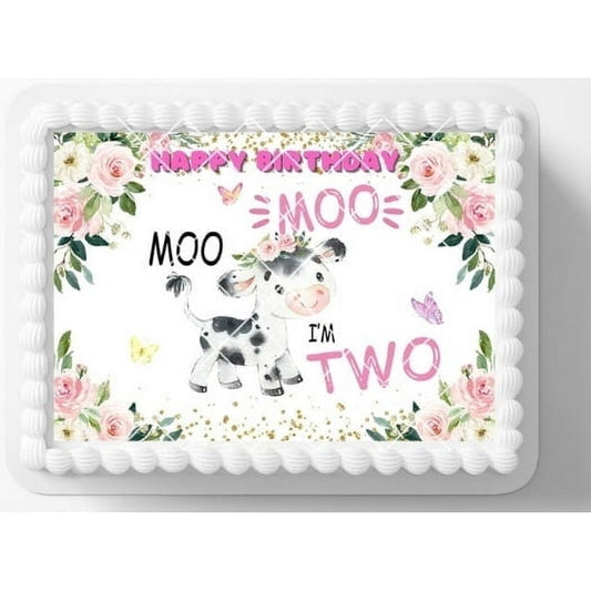 2 year Old Farm Barnyard Moo Cow Edible Icing Image Cake Topper, by Tnct.