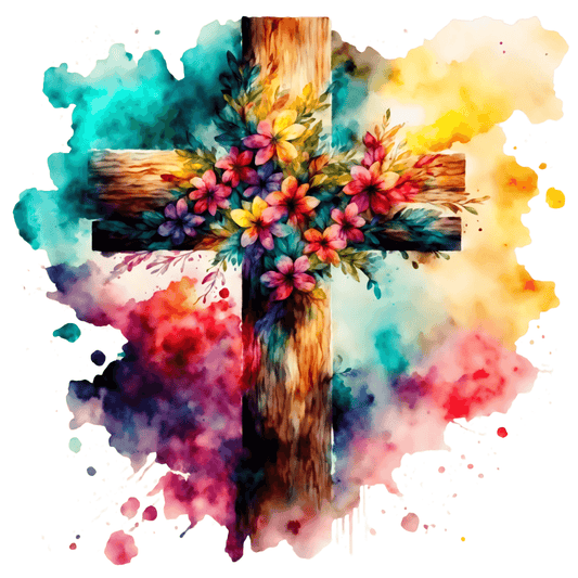 TNCT's Beautiful Easter Cross with Flowers Edible Icing Image Cake Topper-1/4 Sheet or Larger