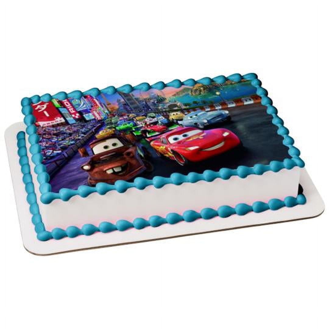 Cars Mcqueen Race Happy Birthday Edible Image Cake Topper For Quarter Sheet Cake By TNCT