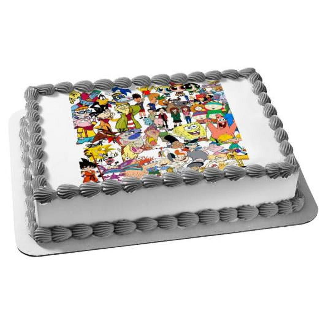 Cartoons Of The 90's Assorted Characters Happy Birthday Edible Image Cake Topper For Half Sheet Cake TNCT