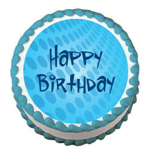 9.5" Round Pre-Cut Blue Golf Ball Happy Birthday Edible Image Cake Topper By TNCT