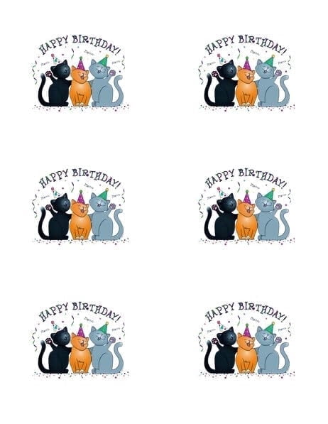 3" Pre-Cut Round Happy Birthday Cats Edible Image Cupcake Toppers By TNCT