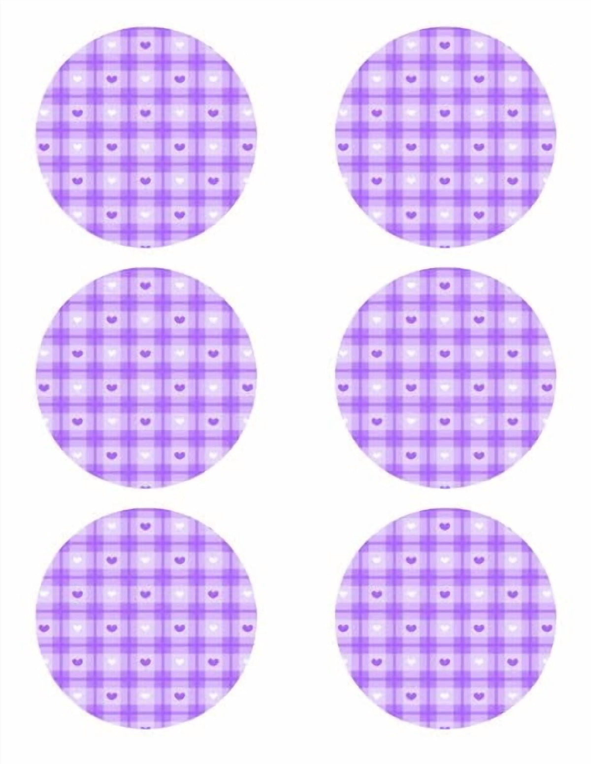 3" Round Pre-Cut Purple & White Hearts With Plaid Pattern Edible Image Photo Cupcake & Cookie Toppers