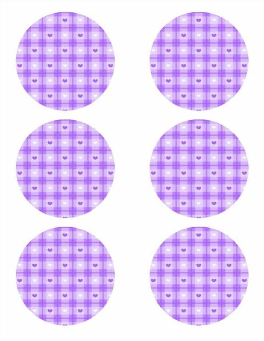 3" Round Pre-Cut Purple & White Hearts With Plaid Pattern Edible Image Photo Cupcake & Cookie Toppers