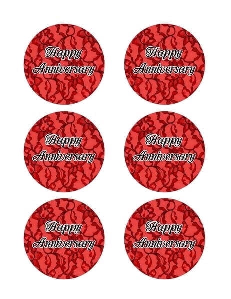 Red Lace Design Happy Anniversary Edible Image Cake, Cupcake & Cake Toppers, by TNCT