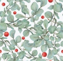 Eucalyptus and Berries on White Edible Chocolate Transfer Sheet for Chocolate Covered Strawberries and Bark, 1 Count