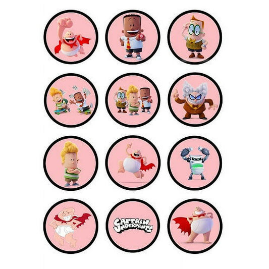 2" Pre-Cut Round Captain Underpants Birthday Edible Image Cupcake Toppers By TNCT