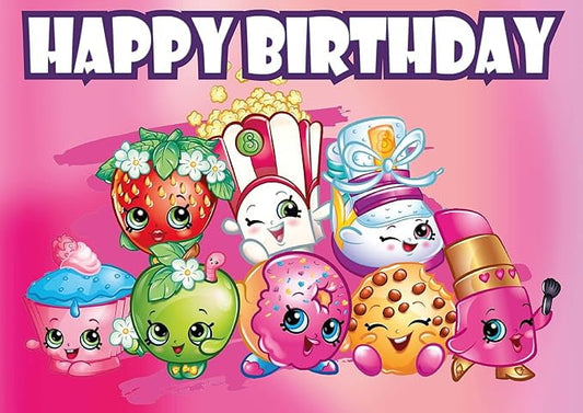 Pink Shopkins Happy Birthday Edible Image Cake Topper For Half Sheet Cake By TNCT