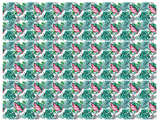Tropical Leaves Pink and Green Pattern Edible Cake Topper Image Strips ABPID56662