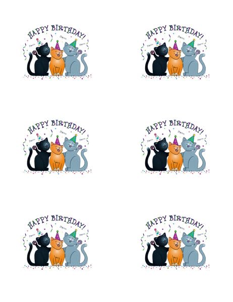 3" Pre-Cut Round Happy Birthday Cats Edible Image Cupcake Toppers