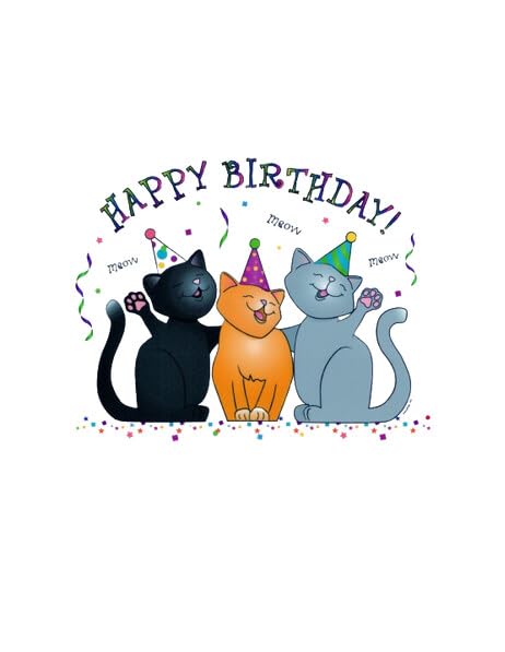 1.875" Round Pre-Cut Happy Birthday Cats Edible Image Cupcake Toppers