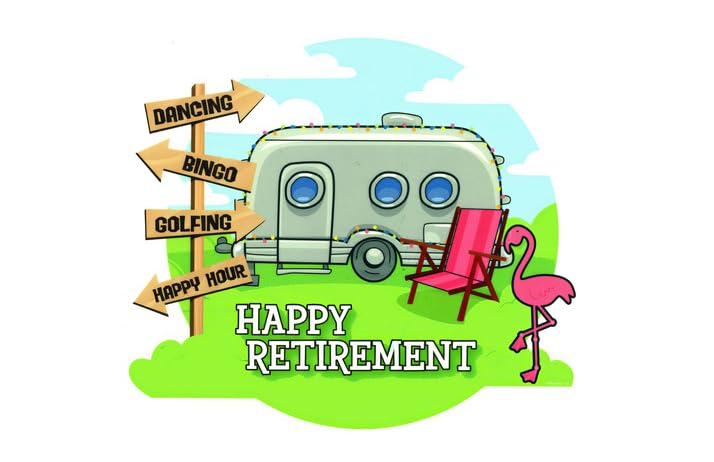 Happy Retirement Camping Theme Edible Image Cake Topper For Half Sheet Cake