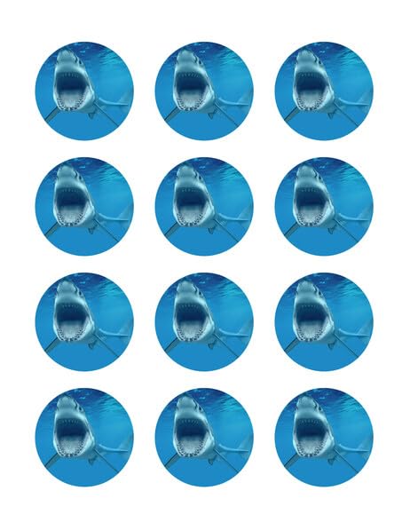 2" Pre-Cut Round Shark Attack Icing Edible Image Cupcake Toppers