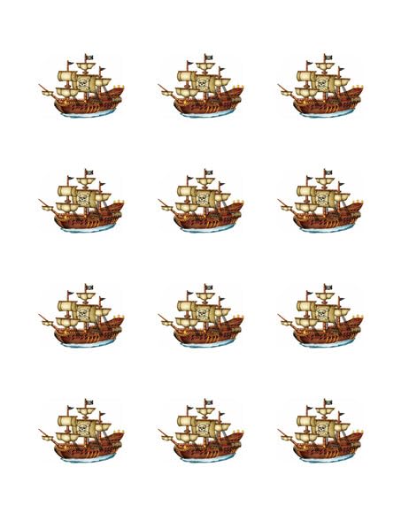 2" Round Pre-Cut Pirate Ship Edible Image Cupcake Toppers