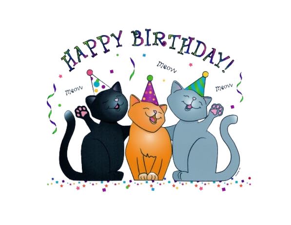 Happy Birthday Cats Edible Image Cake Topper For Your Quarter Sheet Cake