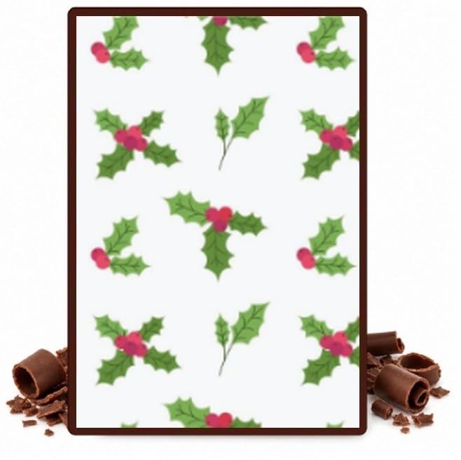 Green Holly and Red Berries Edible Chocolate Transfer Sheet for Chocolate Covered Strawberries and Bark, 1 Count