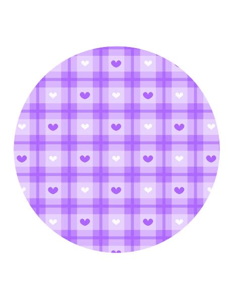7.5" Pre-Cut Round Purple & White Hearts With Plaid Pattern Edible Image Photo Cake Topper