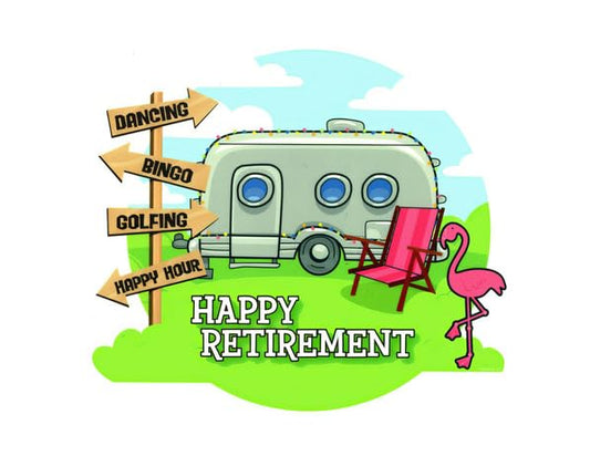 Happy Retirement Camping Theme Edible Image For Quarter Sheet Cake