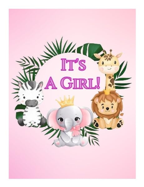 Its a Girl Safari Edible Image For Quarter Sheet Cake