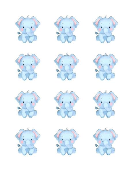 2" Round Pre-Cut Cute Elephant Edible Images For Your Frosted Cupcakes!