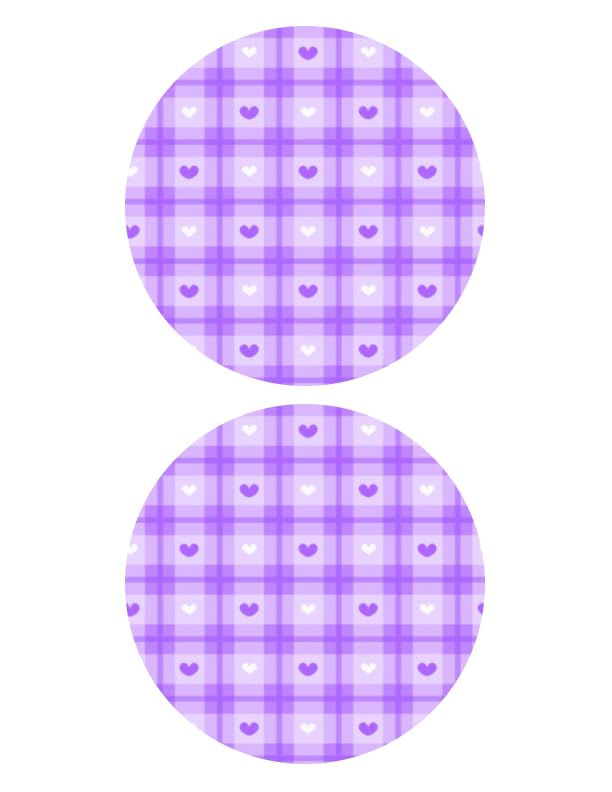 5" Pre-Cut Round Purple & White Hearts Plaid Pattern Edible Image Photo Cake, Cupcake Or Cookie Toppers
