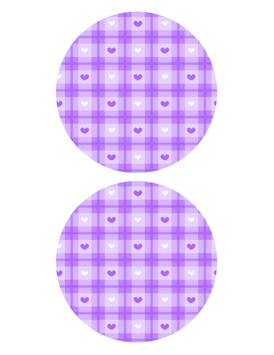 5" Pre-Cut Round Purple & White Hearts Plaid Pattern Edible Image Photo Cake, Cupcake Or Cookie Toppers