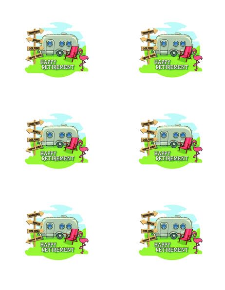 3" Round Pre-Cut Happy Retirement Camping Theme Edible Image Cupcake Toppers