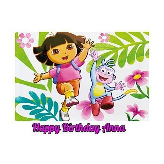 Dora The Explorer Boots Jumping Happy Birthday Edible Image Cake Topper For Quarter Sheet Cake By TNCT