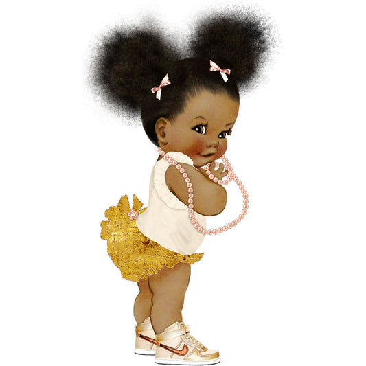 Afro Puff Baby Gold Tutu Pink Pearls Happpy Birthday Or Baby Shower Edible Image Cake Topper For Quarter Sheet Cake By TNCT
