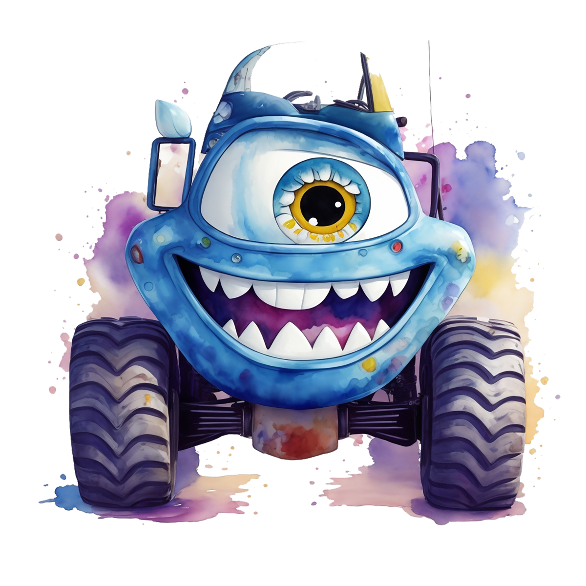 5" Round Pre-Cut Cartoon Blue Truck With one Eye Smiling Birthday Theme Edible Image Cake,Cupcake Or Cookie Toppers (2 Per Sheet)