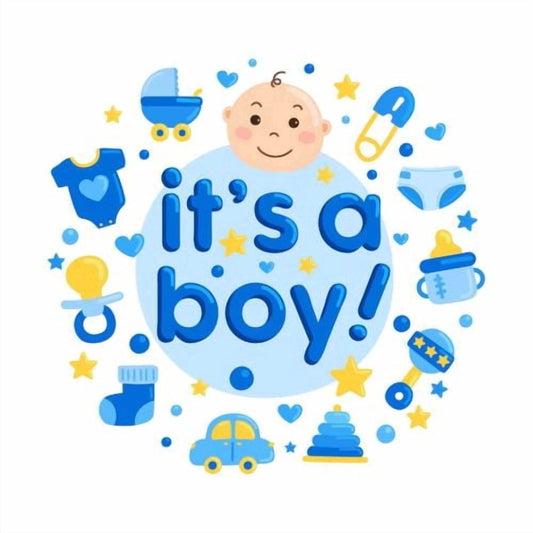 5" Round Pre-Cut Cute Blue & Yellow It's A Boy Baby Shower Gender Reveal Themed Photo Edible Image Cupcake & Cookie Toppers (2 Per Sheet)