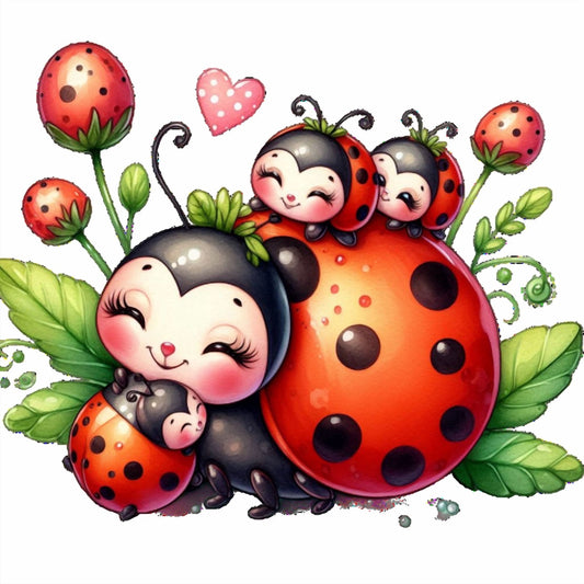 5" Round Pre-Cut Ladybug With Her Babies Themed Birthday Edible Image Cake,Cupcake Or Cookie Toppers (2 Per Sheet)