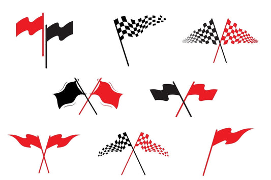 5" Round Pre-Cut Red, White & Black Checkered & Solid Racing Flags Birthday Theme Edible Image Cake,Cupcake Or Cookie Toppers (2 Per Sheet)