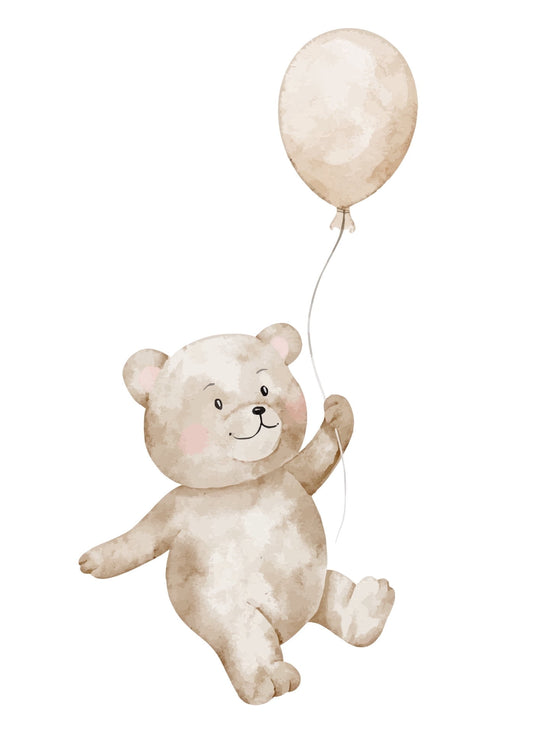 5" Round Pre-Cut Watercolor Baby Teddy Bear with Balloons Edible Image Cake Toppers, by Tnct. (1 Count)