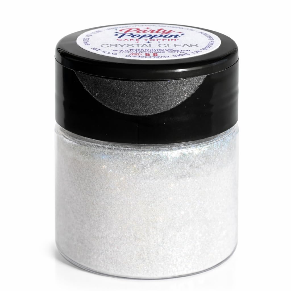 Party Poppin Cake Toppin Really Edible Glitter™ – Food Grade Edible Glitter for Cakes, Cupcakes & Drinks – FDA Compliant, Kosher Certified, Vegan – Crystal Clear – 5 Gram Pot With Tear Drop Lid