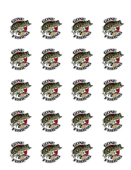 1.875 Inch Pre-Cut Round Gone Fishing Edible Image Cupcake Toppers