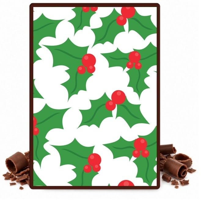 White Holly Leaves and Red Berries on Green Edible Chocolate Transfer Sheet for Chocolate Covered Strawberries and Bark, 1 Count