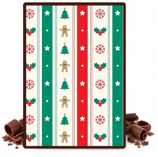 Christmas Icons in Red Green and Cream Stripes Edible Chocolate Transfer Sheet for Chocolate Covered Strawberries and Bark, 1 Count