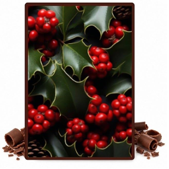 Evergreen Holly and Winter Berries Edible Chocolate Transfer Sheet for Chocolate Covered Strawberries and Bark, 1 Count