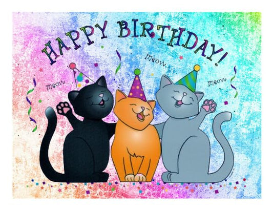 Happy Birthday Cats Edible Image Cake Topper For Quarter Sheet Cake