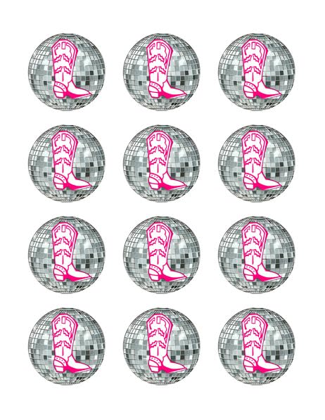 2" Round Pre-Cut Pink Boot & Disco Ball Edible Images!