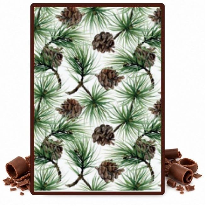 Pine Branches and Pinecones Edible Chocolate Transfer Sheet for Chocolate Covered Strawberries and Bark, 1 Count